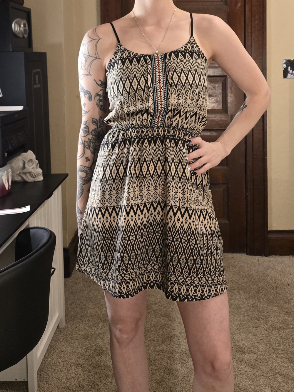 Trixxi Black and Beige Geometric Mini Dress